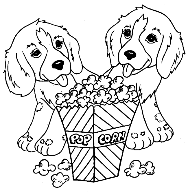 Dogs love popcorn coloring page